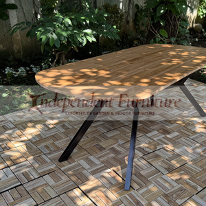 Table à manger ovale en teck massif, style minimaliste moderne, imperméable, pour usage extérieur dans un jardin, un parc ou une villa, mobilier d'extérieur - Product Image 3