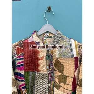Chaqueta Kantha Acolchada Unisex de Algodón Indio Hecha a Mano, Estilo Bohemio, Transpirable, Reversible, de Secado Rápido, para Otoño e Invierno - Product Image 2