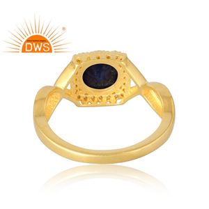 Anillo de piedras preciosas de lapislázuli natural chapado en oro de 18 quilates de Plata de Ley 925 de última venta, fabricante de joyería fina Demi - Product Image 2