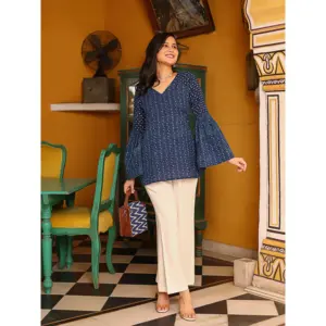 Conjunto de Dos Piezas de Algodón Oxford Azul para Mujer - Product Image 3