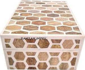 Handcrafted Rectangle Honeycomb Pattern Wooden Bone Inlay Tabletop Jewelry <b>Storage</b> <b>Box</b> for Home Decor and Gift Packaging - Product Image 3