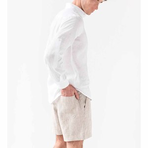 Nouvel arrivage Chemises d'été décontractées à manches longues et à col rabattu en lin pour hommes, chemises surdimensionnées multicolores solides à séchage rapide du Bangladesh - Product Image 6