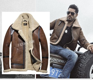 <b>Mens</b> Motorcycle Fashion Biker Shearling Flying Leather <b>Jacket</b> Casual <b>Sheepskin</b> B3 Bomber Aviator Flight Winter Coat <b>Jacket</b> OEM - Product Image 4