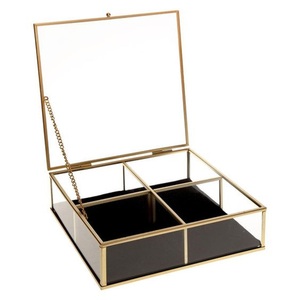 Elegant Gold Metal Frame Glass <b>Keepsake</b> <b>Box</b> Jewelry Organizer Rectangular Clear Glass Display <b>Box</b> for Earrings Necklace Storage - Product Image 2