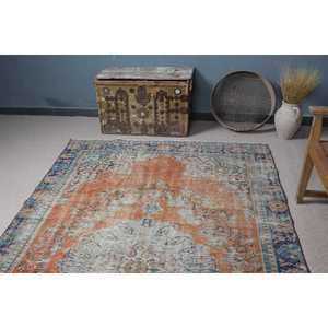 Tapis turc vintage 5,4x9,2 pi (166x279 cm), tapis persan en laine orange - Product Image 4