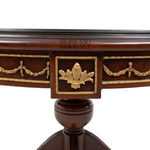 Mesa de Entrada Clásica de Lujo con Tapa de Cristal, Madera y Latón - Product Image 6