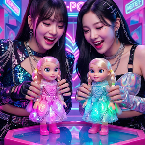 2 Muñecas de Moda de 38 cm con Luz RGB y Música, Juguetes de Plástico a Pilas para Niños - Product Image 6
