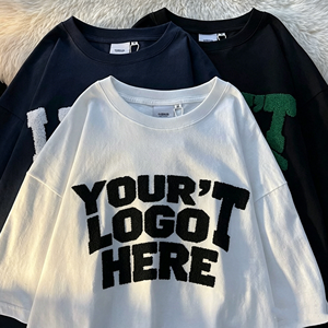 T-shirts d'été en coton imprimé pour hommes, en matière floquée douce de qualité supérieure, OEM, en chenille 3D, pour la personnalisation de marques de vêtements, vente en gros - Product Image 2