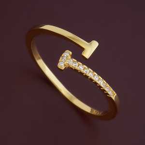 92.5 Silver Finger <b>Ring</b> Trendy Casual Opening <b>Ring</b> Rose Gold Gold Rhodium Plating Claw Inlay Number Shape Gift Product <b>Name</b> Gold - Product Image 1