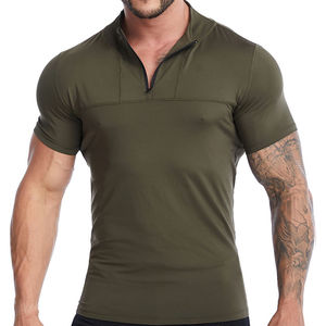 เสื้อยืดผู้ชายเสื้อยืดแขนสั้นมีซิปรูดแบบกำหนดเอง - Product Image 3