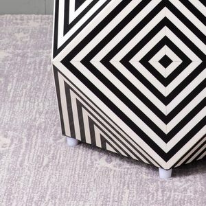 Elegant Black and <b>White</b> Bone Inlay Stool for Modern Living Rooms Floral Bone Inlay Stool with Hand-carved Designs at Cheap Price - Product Image 5