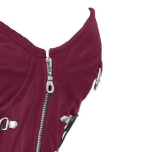 Corset en cuir bordeaux avec quincaillerie et lacets noirs latéraux Overbust Steelboned - Product Image 5