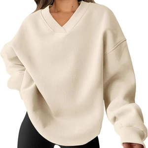 Sudadera con capucha de punto de manga larga con cuello en V transpirable para mujer para otoño - Product Image 3