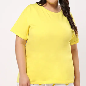 Camiseta de talla grande para mujer, Camiseta 100% algodón Color liso 180 Gsm con Logo OEM personalizado de manga corta con cuello redondo - Product Image 5