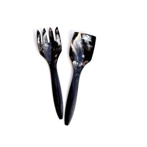 Ensemble de 2 cuillères et fourchettes à salade en corne naturelle de qualité supérieure, personnalisables, écologiques, ustensiles de cuisine pour salade - Product Image 1