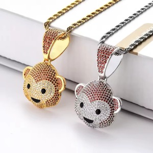 Collier Pendentif Tête de Singe Adorable en Moissanite Iced Out, Plaqué Rhodium, Style Hip Hop, Micro-Pavé, Breloque Animale, Argent Certifié GRA - Product Image 2
