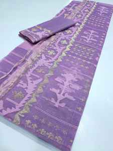 Exclusif Dhakai Jamdani Sharee de qualité supérieure pour femme JAMDANI FABRIC Bleu ROUGE VERT Doré Bleu Ciel du Bangladesh - Product Image 4