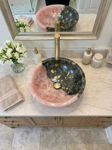 Lavabo Redondo de Piedra de Ágata de Lujo Moderno Hecho a Mano, Ecológico, Color Personalizado, Decoración para Baño de Retiro - Product Image 3