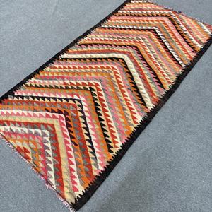 พรมวินเทจขนาด 3.1x6.1 ฟุต พรมลายตุรกี พรมลายตารางสีแดงชมพู - Product Image 2