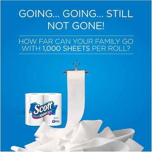 Scott 1000 Sheets Per <b>Roll</b> <b>Toilet</b> Paper, 20 <b>Rolls</b>, Sewer-Safe, Septic-Safe, 1-Ply Bath Tissue, America's Longest Lasting <b>Roll</b> - Product Image 4