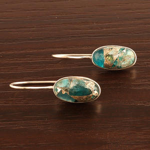 Look attrayant cuivre apatite jade argent sterling 925 réglage de la lunette collate réglage boucle d'oreille = prix de gros boucle d'oreille à crochet - Product Image 3