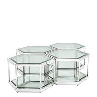 Mesa Auxiliar de Diseño en Cristal Transparente con Base Metálica Dorada Única, Lujosa y Moderna