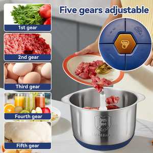 ¡Hola! Picadora Eléctrica de Alimentos de Acero Inoxidable de 5 Velocidades, 2L/3L/5L, para Carne y Verduras, con Control de Perilla, para Cebolla, Ajo y Ensaladas - Product Image 6