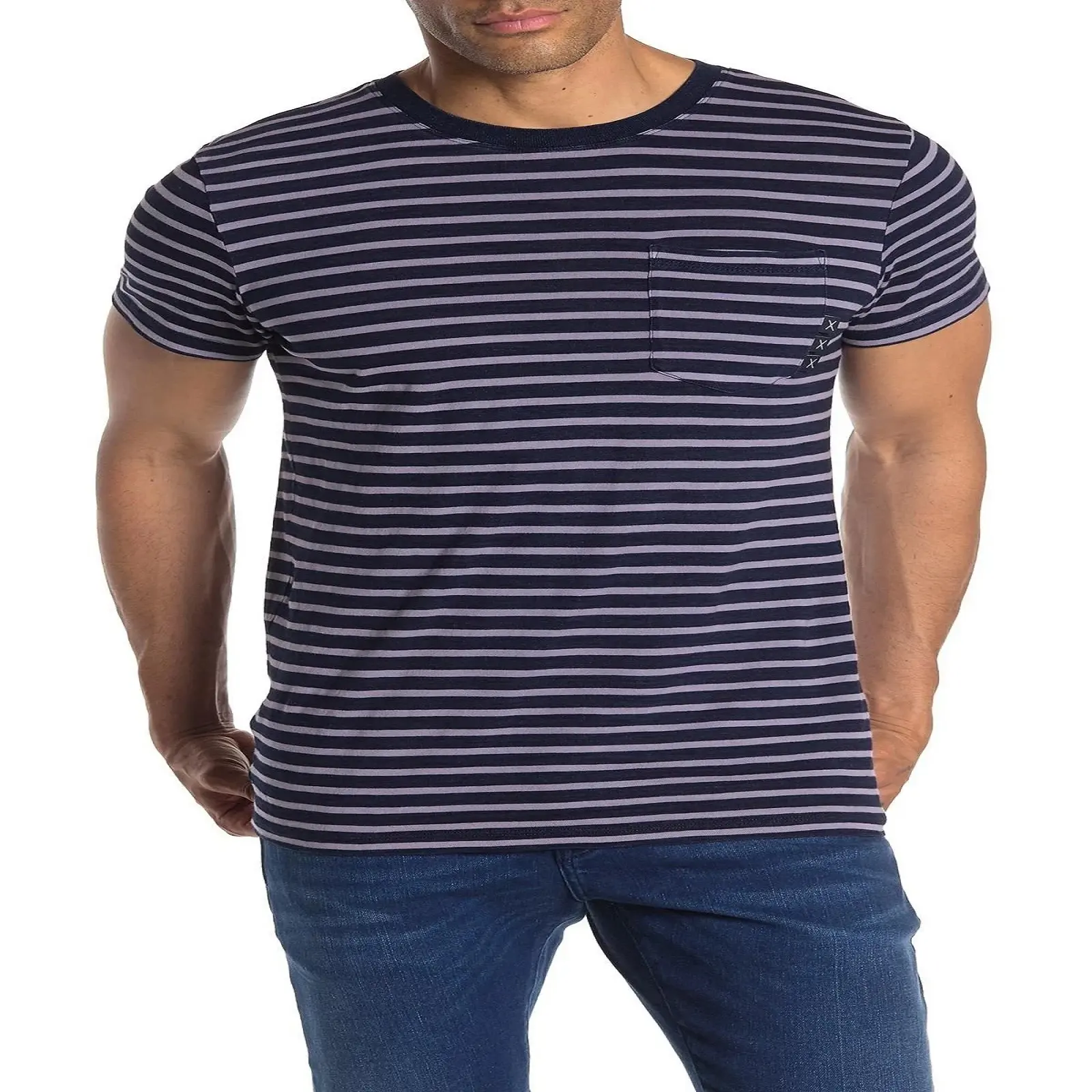 Toptan şerit tasarım çok renkli özel % 100% pamuk erkek t-shirtü özel renk tasarım logo