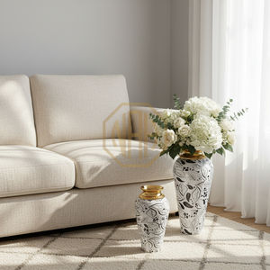 Jarrón de Flores de Hierro Blanco Premium, Elegante Decoración de Lujo para Hogar, Oficina u Hotel, Diseño de Jarrón de Pie con Cuello Repujado y Baño de Oro - Product Image 2