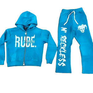 Y2K Style Graphic Screen Print Distressed Vintage Track Suit 2 Pieces Hoodie and <b>Flare</b> Sweatpants Sets Tracksuit - Product Image 1