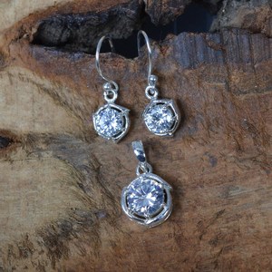 Boucles d'oreilles en argent sterling 925 faites à la main de créateur ensemble de pendentifs topaze blanche naturelle belle vintage pour les fêtes cadeaux fiançailles - Product Image 2