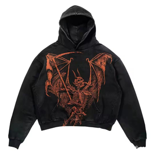 Sweat à capuche surdimensionné en coton avec logo personnalisé OEM, devant en tissu éponge, broderie, lavage à l'acide, impression DTG, vintage, délavé, pour homme - Product Image 4
