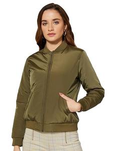 Veste matelassée Crop Street pour femme, décontractée, fermeture éclair, couleur unie, style varsity avec deux poches, toile imprimée brute - Product Image 2
