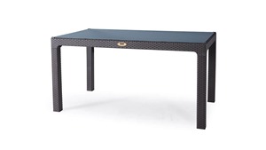 Koyu kahverengi açık polipropilen çiftlik evi yemek masası 90x150 sabit cam üst dayanıklı UV dayanıklı otel bahçe balkon teras - Product Image 2