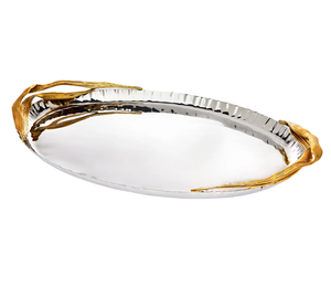 Plateau de service en cuivre, placage argenté en aluminium, finition polie miroir durable, design moderne classique, rangement unique, salon - Product Image 6