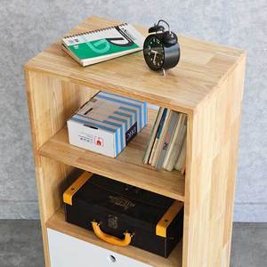 Étagère à livres en bois de caoutchouc minimaliste industrielle KS68057, 3 niveaux, 2 tiroirs - Design rustique contemporain pour la maison et le bureau - Product Image 4