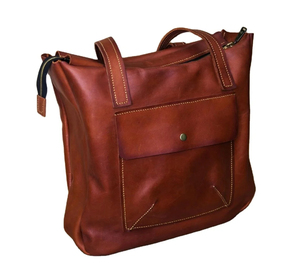 Bolso Tote de Cuero Genuino para Mujer, Color Sólido, Cierre de Cremallera, Estilo Minimalista, Bolso de Mano para Uso Diario, Compras y Viajes - Product Image 1