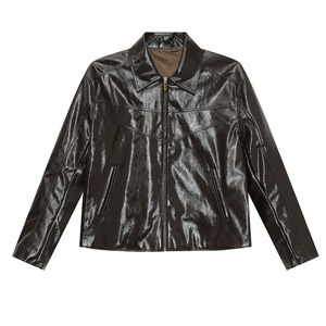 American Style Bright Surface Men's Genuine Leather Canvas Jacket Zipper Waterproof Breathable Fashion Casual Winter Solid Color - Product Image 6