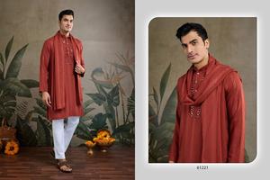 Maruti Fashion Men's Traditional <b>Silk</b> Knee-Length <b>Kurta</b> Dupatta Special Collection Weddings Featuring Real Mirror Work Indian - Product Image 2