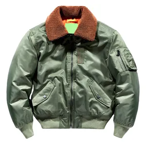 2024 chaquetas acolchadas de bombardero personalizadas, abrigo de carga de utilidad para hombre, chaqueta acolchada con cuello de piel de cordero para hombre