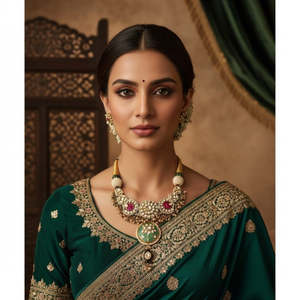 Collar nupcial Tribal Tales Royal Kundan Dori con diamantes para fiestas, compromisos y regalos, con motivos florales y números. - Product Image 1