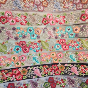 Floral Embroidered Vintage Ethnic Style Tulle Lace Craft Trimming Border Colorful Mesh Embroidery Lace Trim - Product Image 1