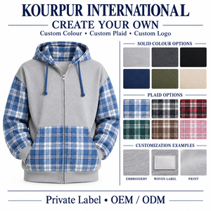 Sweat à capuche streetwear surdimensionné en polaire épaisse à carreaux et patchwork pour homme, personnalisable avec logo OEM - Product Image 5