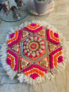 Indian Pom Pom Rangoli <b>Tealight</b> <b>Holder</b> Diwali Centerpiece Wedding Decor Candle <b>Holder</b> Return Gift Favour - Product Image 3