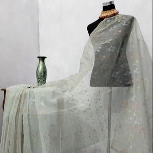 Nueva tendencia exclusiva Deshi Dhakai Jamdani Sharee calidad de exportación para mujeres JAMDANI tela azul rojo verde dorado de Bangladesh - Product Image 1