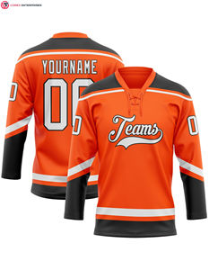 Maillot de hockey personnalisé en dentelle blanc-noir orange avec service OEM - Product Image 2