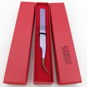 Pince à épiler professionnelle GETUP BROSONS IMPEX avec logo personnalisé, outils de beauté, revêtement poudré violet brillant, pointe incurvée en or rose - Product Image 1