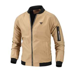 Veste extérieure imperméable à l'eau souple pour hommes, couleur kakhi, avec côtes noires, veste softshell de course, matériau chaud - Product Image 1