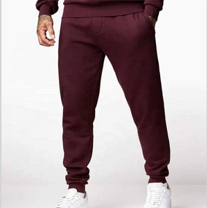 Conjunto Deportivo de Algodón Color Granate para Hombre, Sudadera de Cuello Redondo, Pantalones Jogger, Color Sólido, Casual, Largo Completo, Transpirable, Corte Regular, Ropa de Otoño - Product Image 3