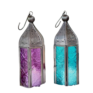 Lanterne marocaine noire d'aspect classique avec suspension décorative en verre/debout pour la maison Ramadan éclairage lanterne à usage décoratif - Product Image 2